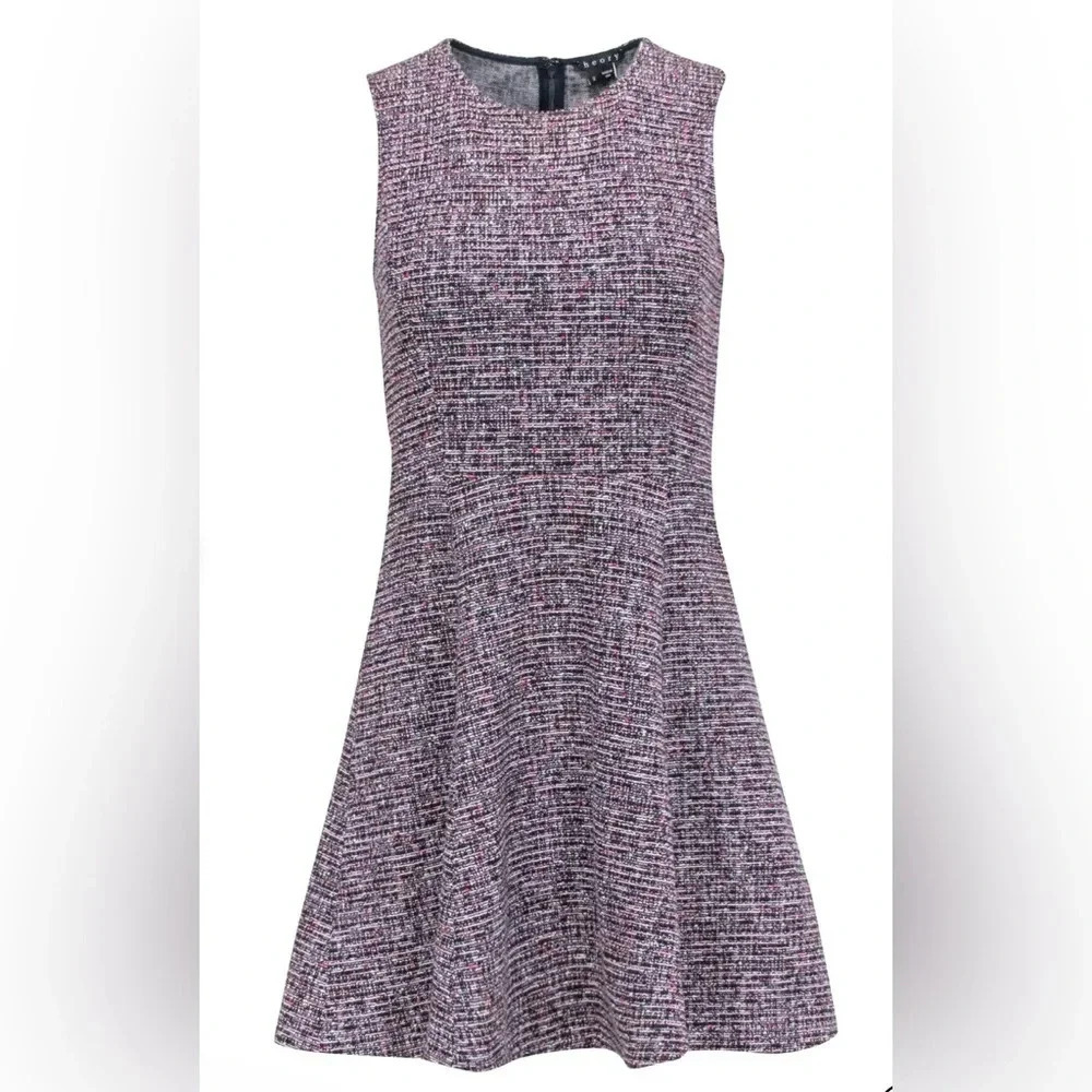 Theory Navy & Red Fit & Flare Sleeveless Tweed Dress - Picture 4 of 12